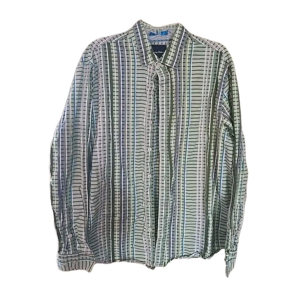 Tommy Bahama Green‎ Striped Long Sleeve Casual Button Down Shirt Men's Size XL